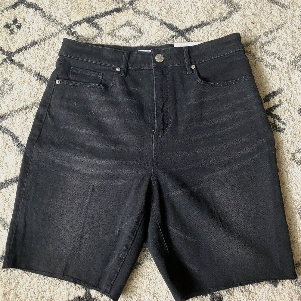 Loft Curvy  Cut Denim Bike Shorts in Washed Black